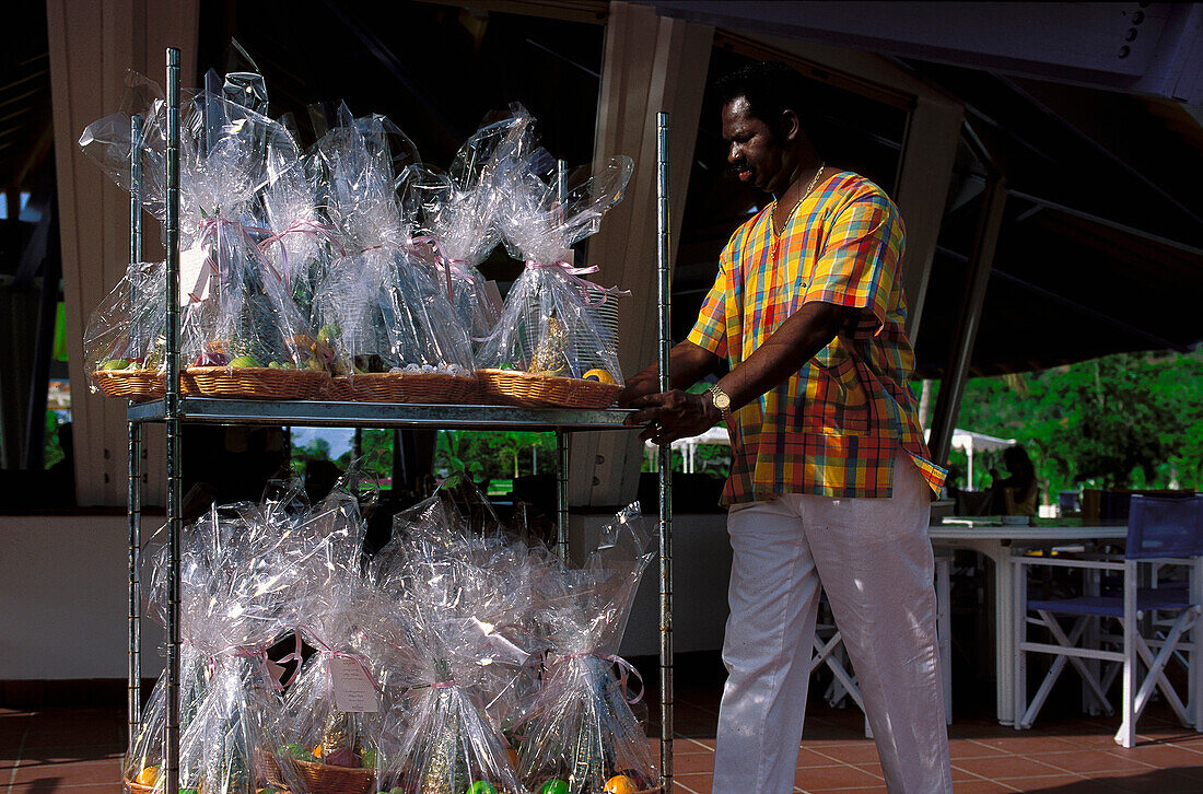 Hotel staff, Fruits for guests, Sint Maarten Caribbean, America