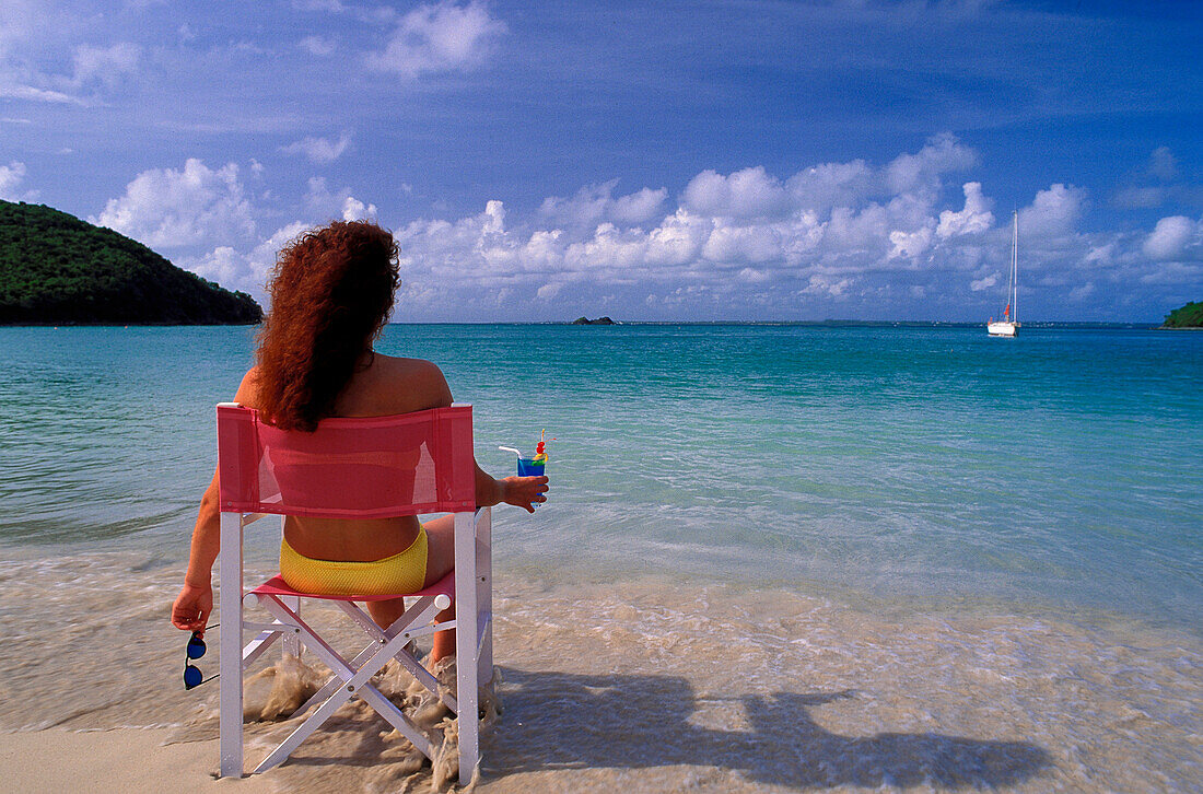 Woman on beach, Sint Maarten Caribbean, America