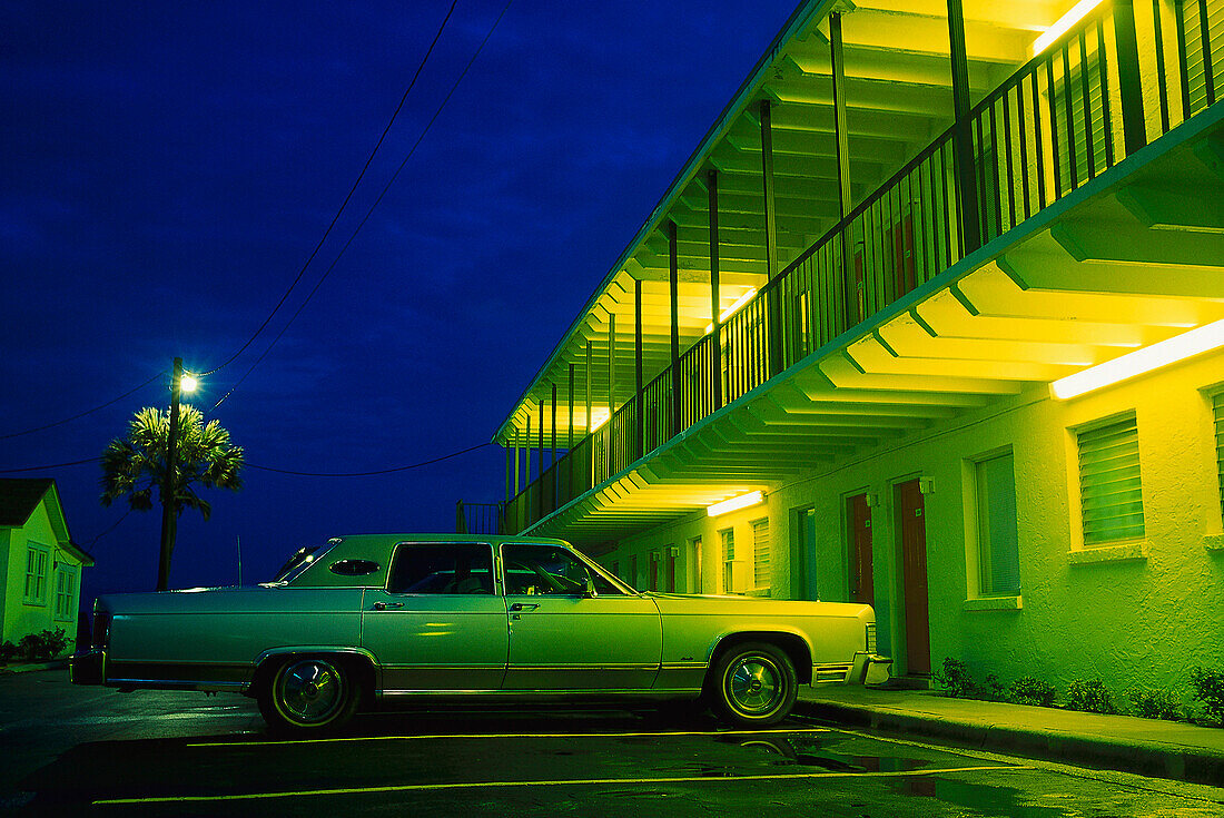 Road cruiser in front of motel, Panama City Florida, USA