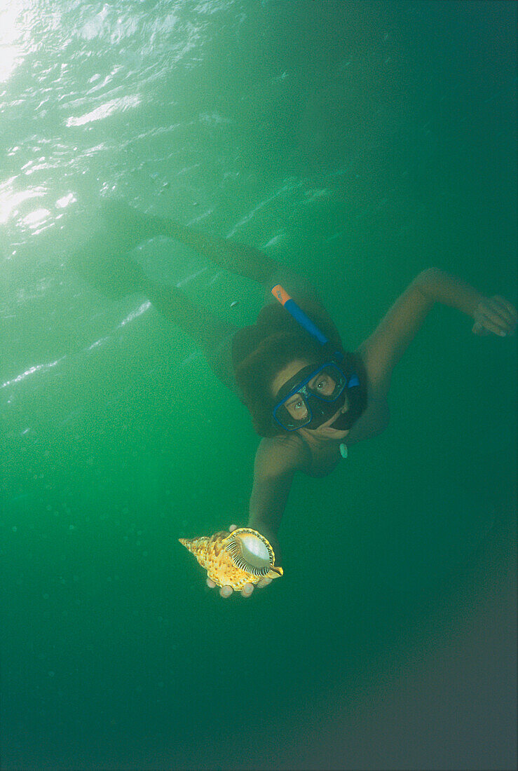 Diver with shell, Sal, Cape Verde