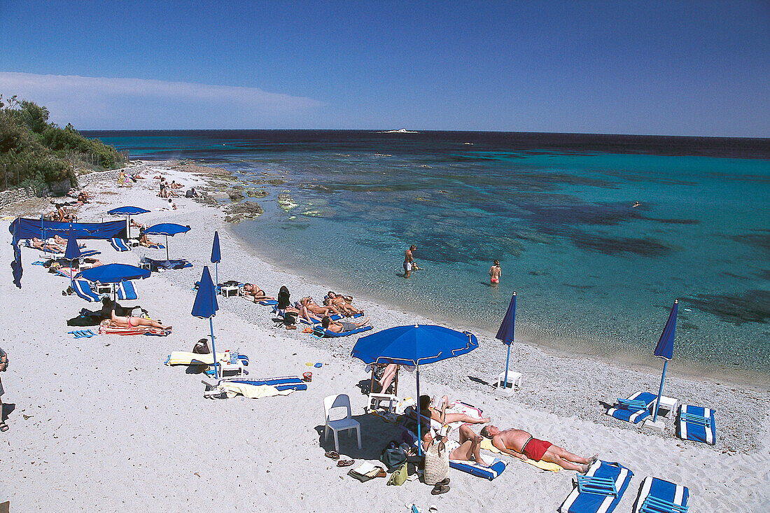 People sunbathing on the beach, Beach life, Plage des Salins, St. Tropez, Cote d'Azur, France