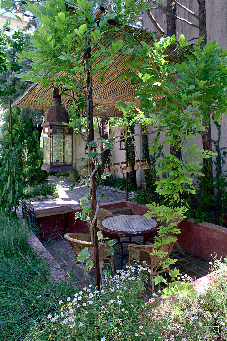 Garden and idyllic terrace of the restaurant Une autre Maison Nyon, Drome, France, Europe