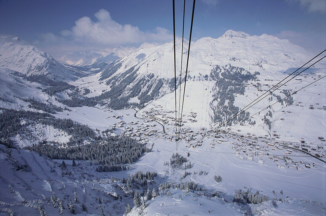 View from Ruefibahn cable car onto Lech, Arlberg, Austria