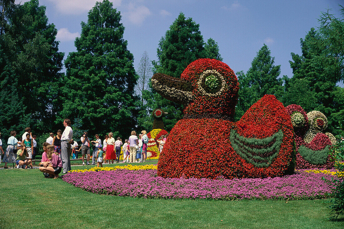 People and flowers on Mainau island, Lake Constance, Baden Wuerttemberg, Germany, Europe