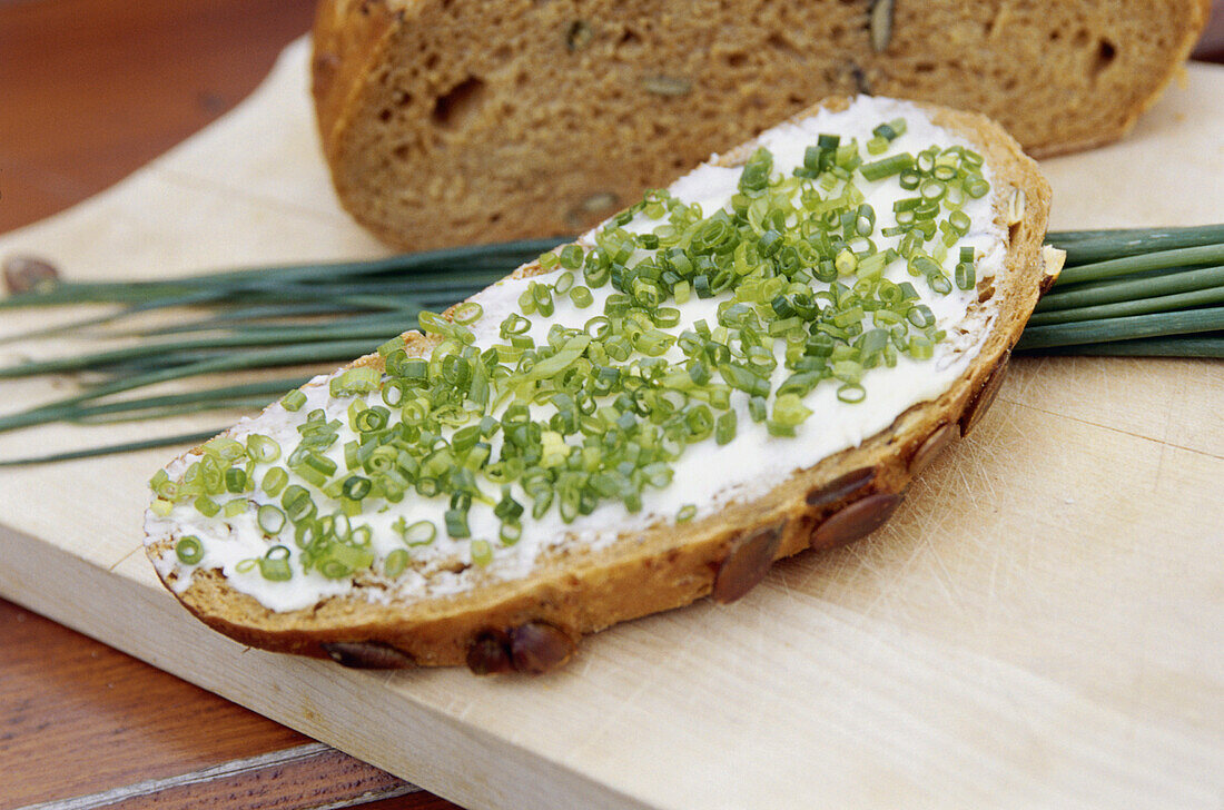 Slice of bread with chives