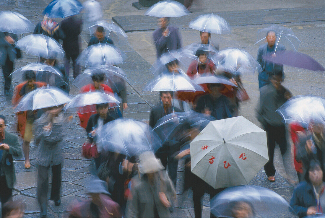 People with umbrellas, Nikko National Park, Nikko, Japan, Asia