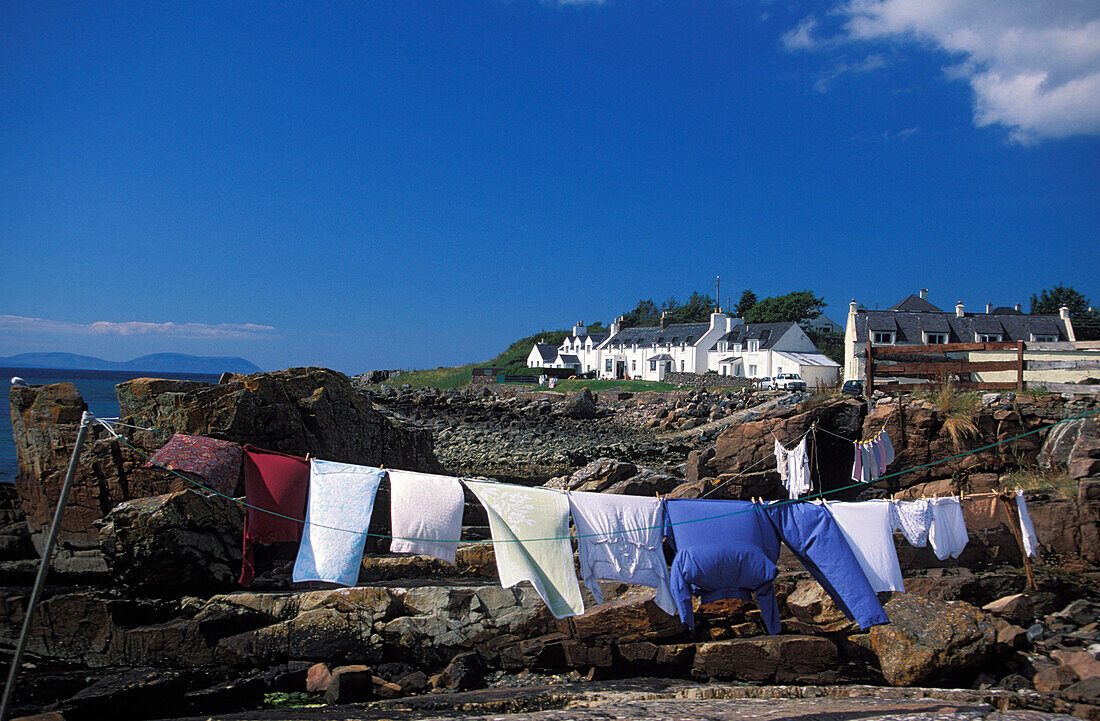 Wäscheleine, Gairloch, Highlands, Schottland, Großbritannien