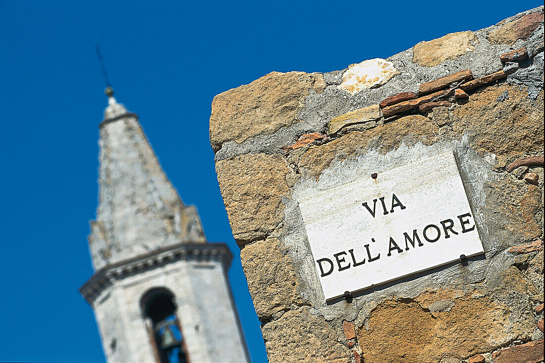 Street sign, Pienza, Tuscany, Italy