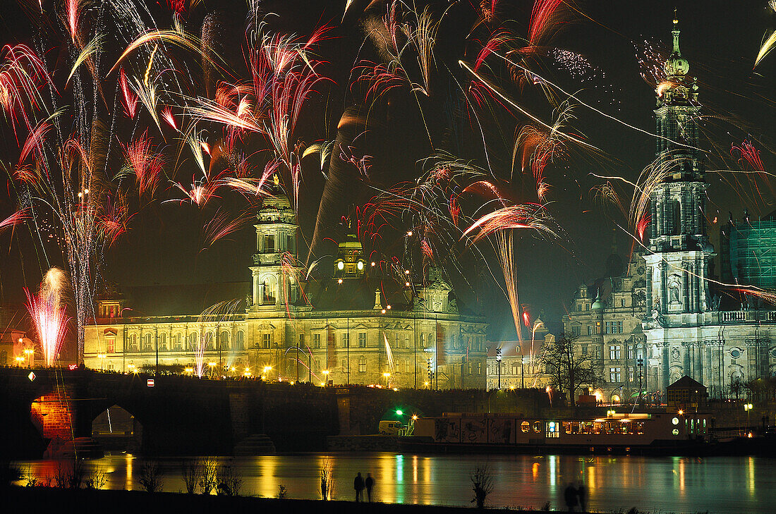 Fireworks on New Year's eve, Dresden, Germany