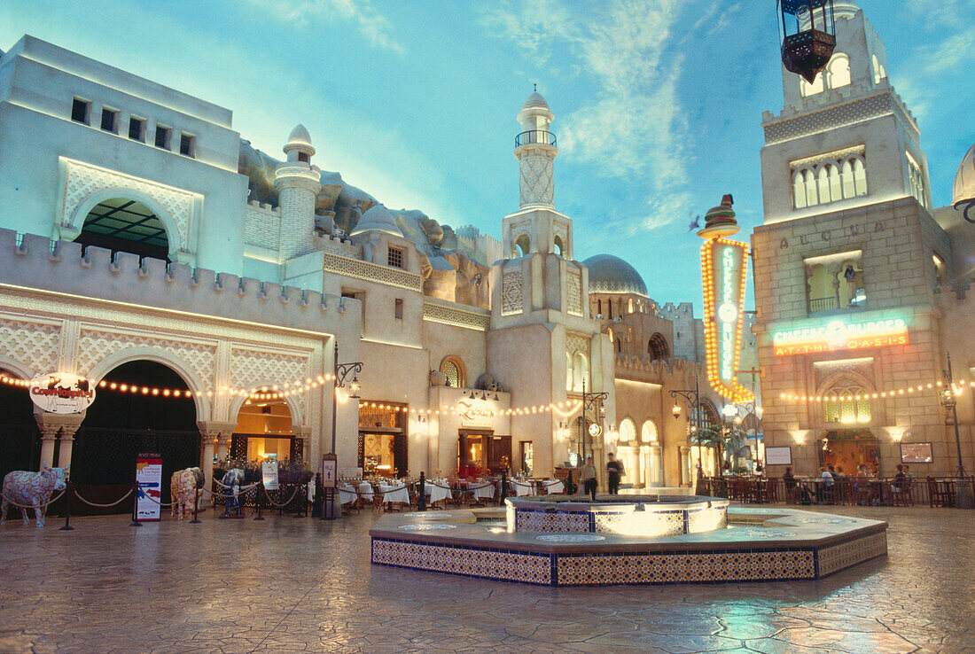 Shopping arcade and little square with fountain at Aladdin Hotel, Las Vegas, Nevada, USA