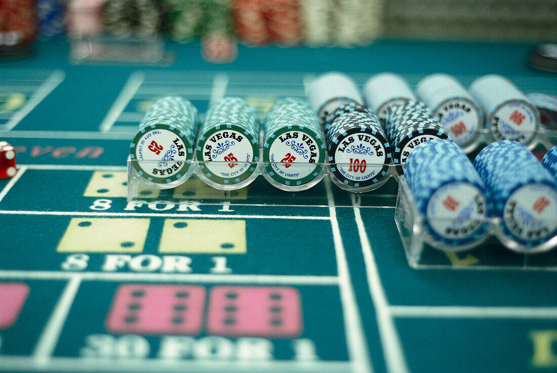 Old Vegas gambling chips, Las Vegas Nevada, USA