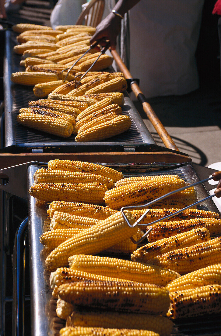 Roasted corn cobs, Nottin Hill, London, England Great Britain