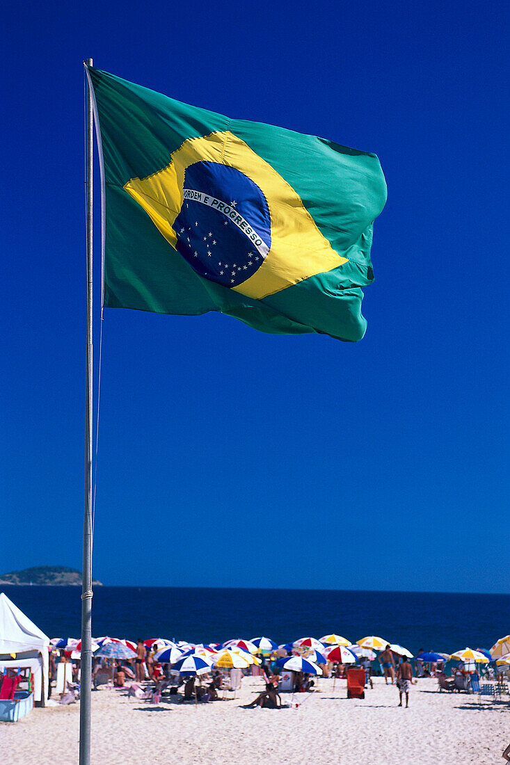 Brazilian Flag, Ipanema Beach, Rio de Janeiro Brazil