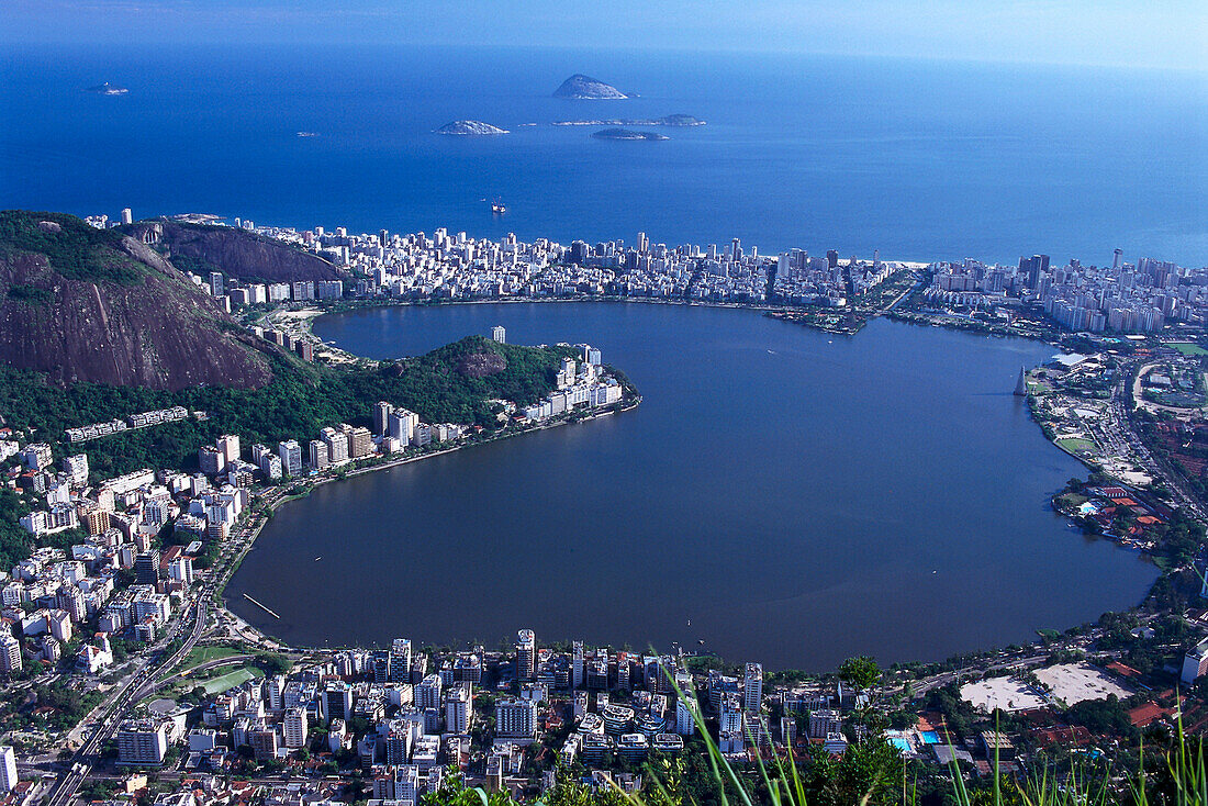 High angle view at Ipanema district and lagoon, Rio de Janeiro, Brazil, South America, America
