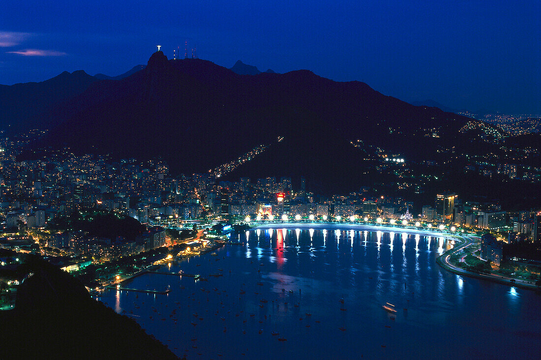 Botafogo Bay & Corcovado at night, Rio de Janeiro Brazil