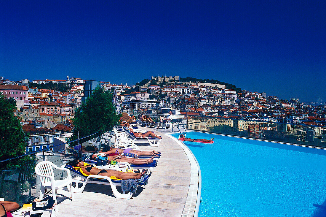 Rooftop swimming pool, Hotel Eden Lisbon, Portugal