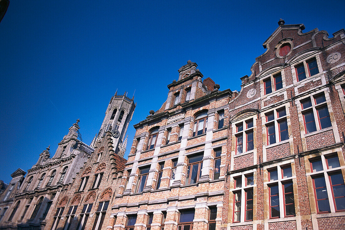Row of houses with flemish gables, Bruges, West Flanders,  Belgium