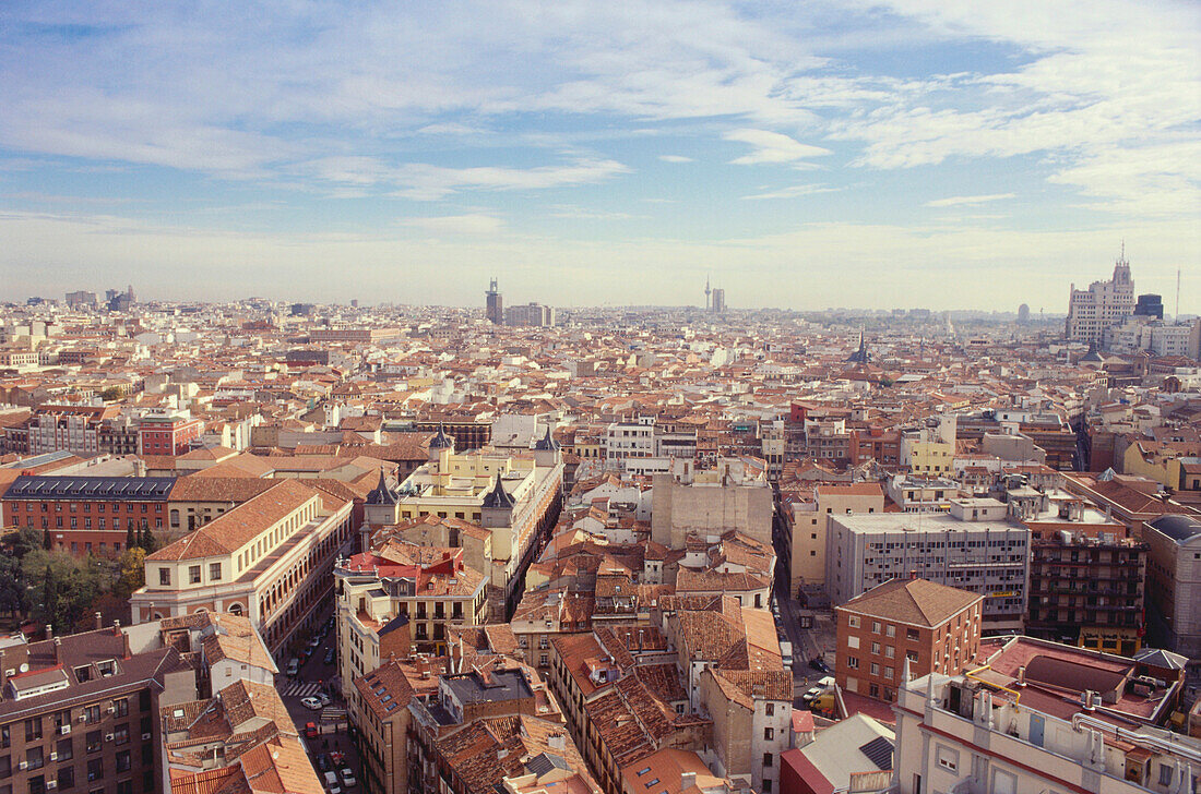 Blick über die Häuser von Madrid, Madrid, Spanien