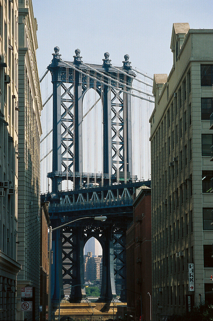 Manhattan Bridge from Dumbo, Down Under the Manhattan Bridge Overpass, Brooklyn, New York City, New York, USA