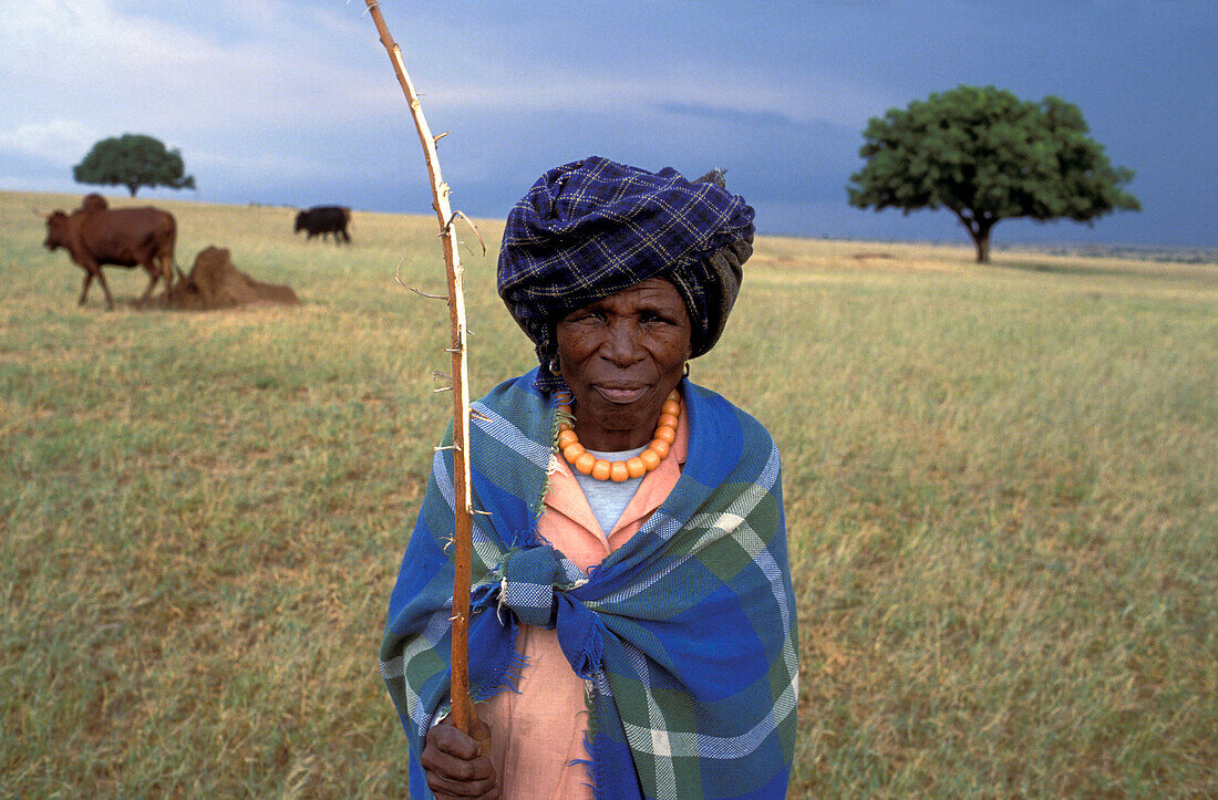 Herdswoman on field, Polokwane, South Africa