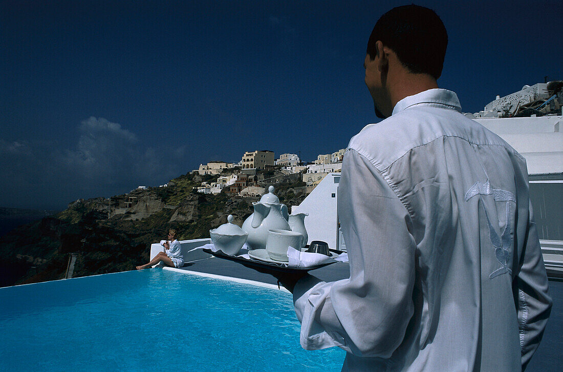 Coffeetime, Pool, Hotel Katikies, Oia, Santorin Kykladen, Greece