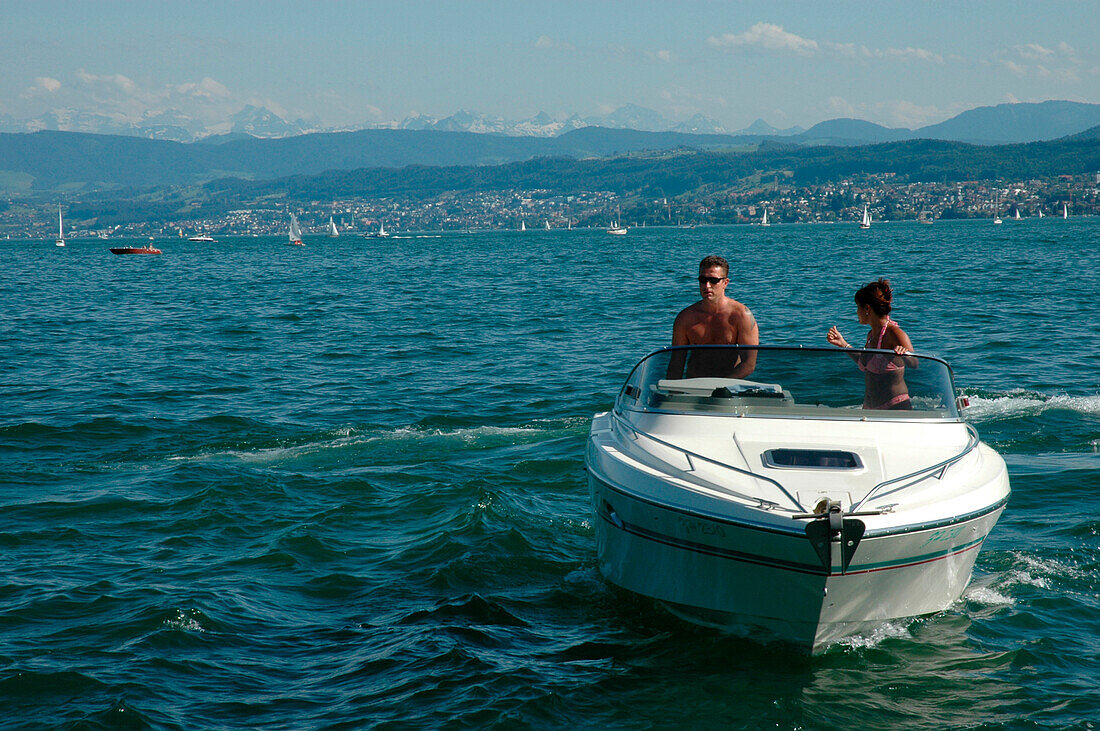 Motorboat, Lake Zurich, Zuerich, Switzerland, Europe