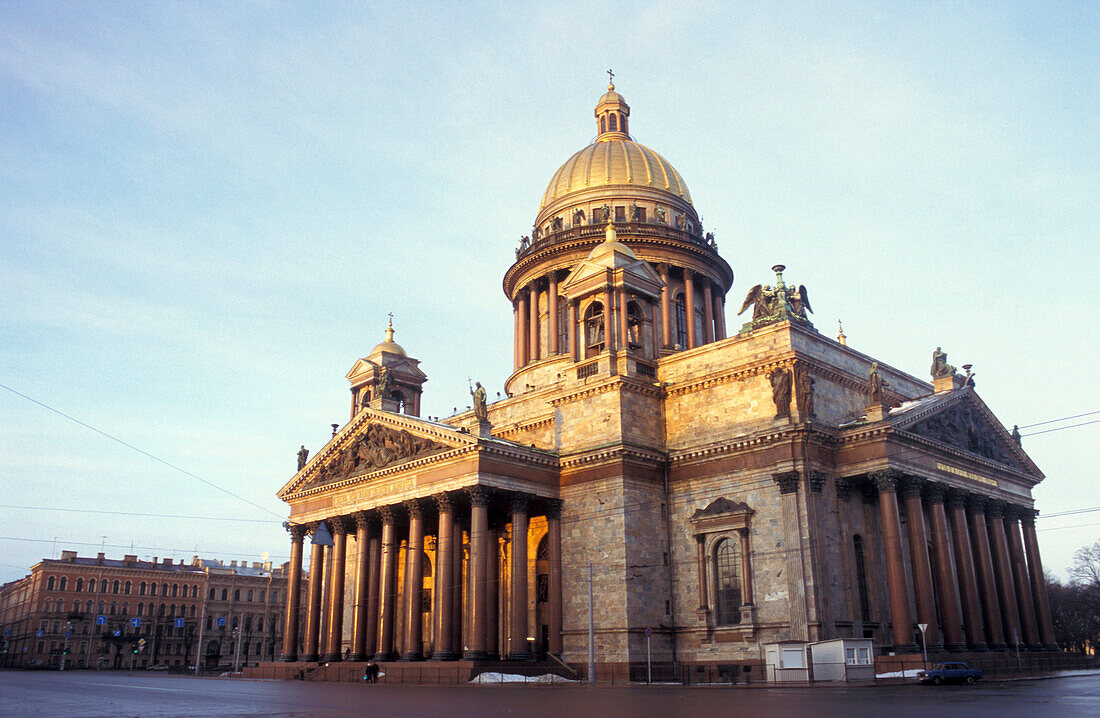 Isaacs Cathedral in the light of the setting sun, St. Petersburg, Russia