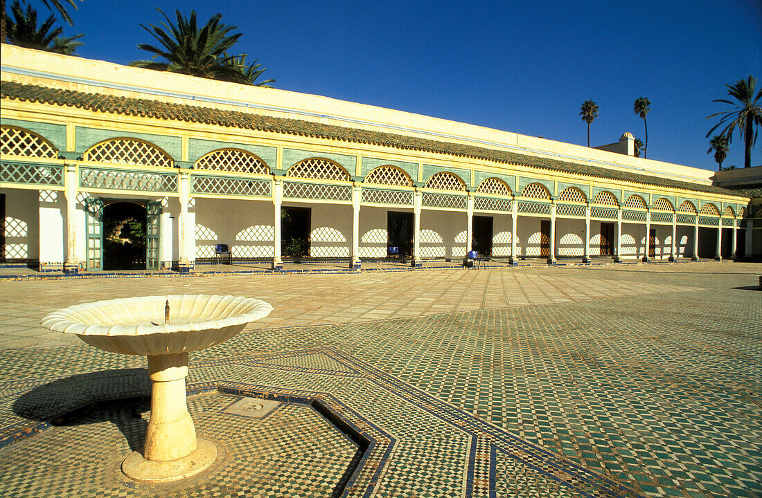 View over Bahia square in the sunlight, Marrakesh, Morocco, Africa