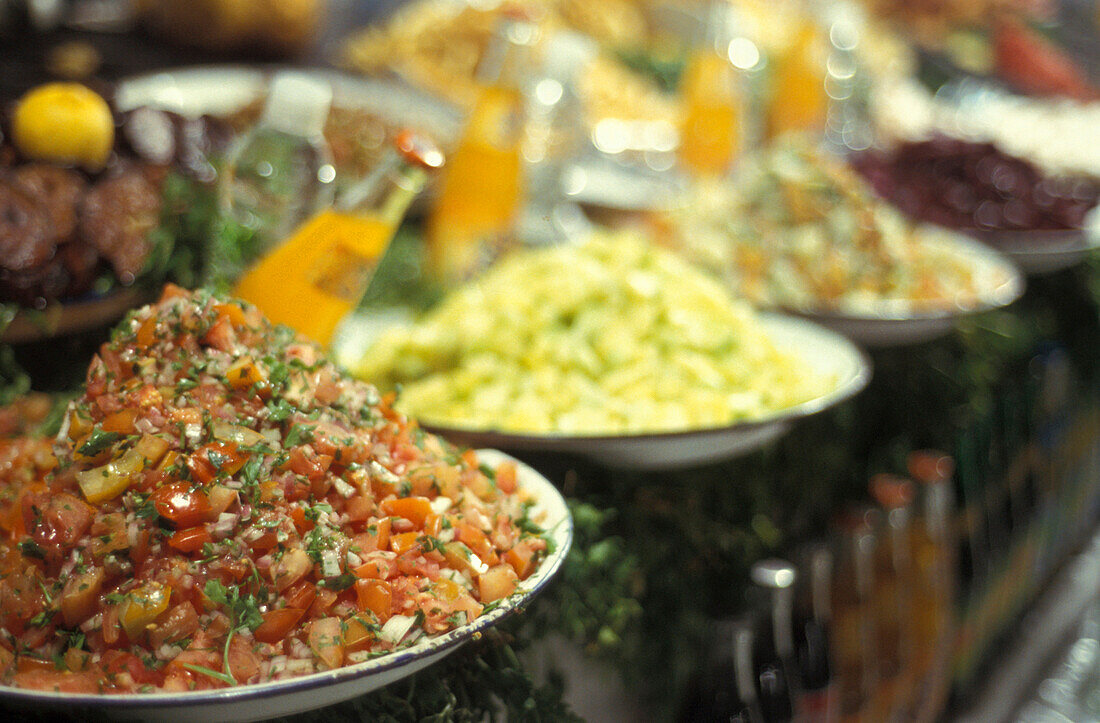 Marktstand mit Speisen, Jemaa El Fna, Marrakesch, Marokko, Afrika