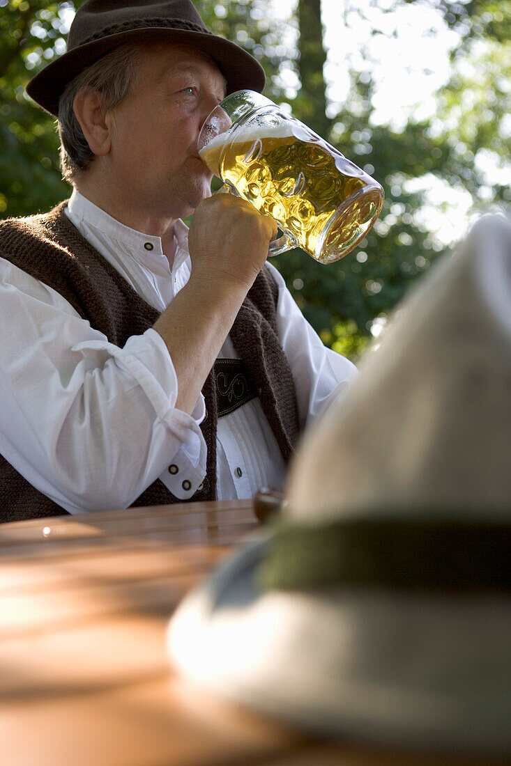 Bavarian in beergarden, Starnberger See Bavaria, Germany