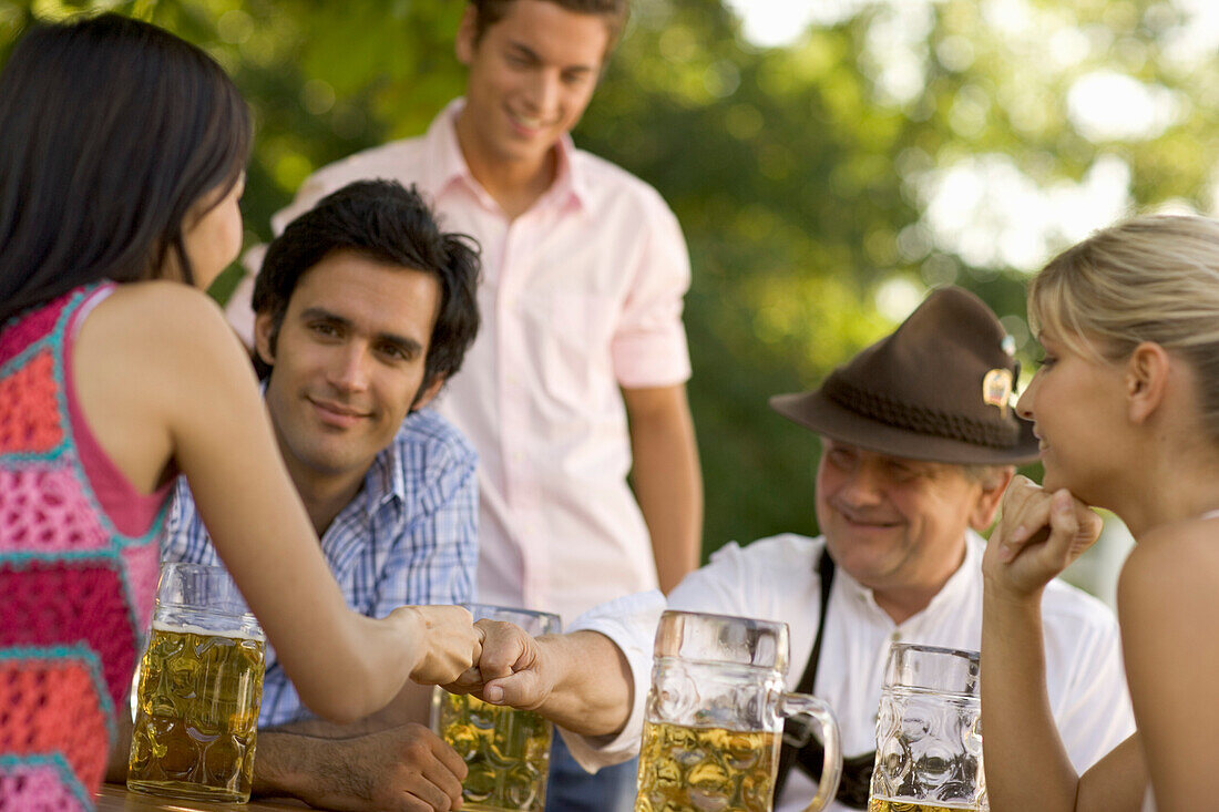 Friends in beergarden, Starnberger See Bavaria, Germany