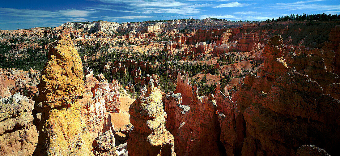 Blick über den Bryce Canyon unter Wolkenhimmel, Utah, USA, Amerika