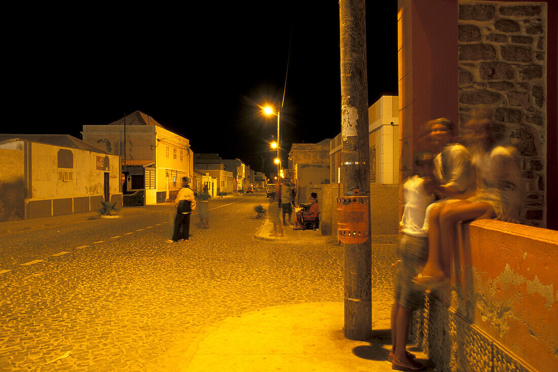 Young people in street of Santa Maria, Santa Maria, Sal, Cape Verde Islands, Africa