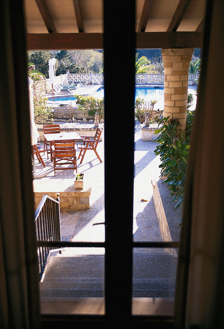 Terrasse, Finca Monaber Vell, Agrotourismo bei Campanet Mallorca, Spanien