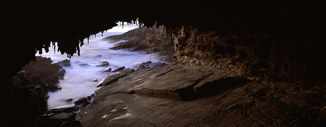 View from a cave at coast and ocean, Admiral´s Arch, Flinders Chase National Park, Kangaroo Island, South Australia, Australia