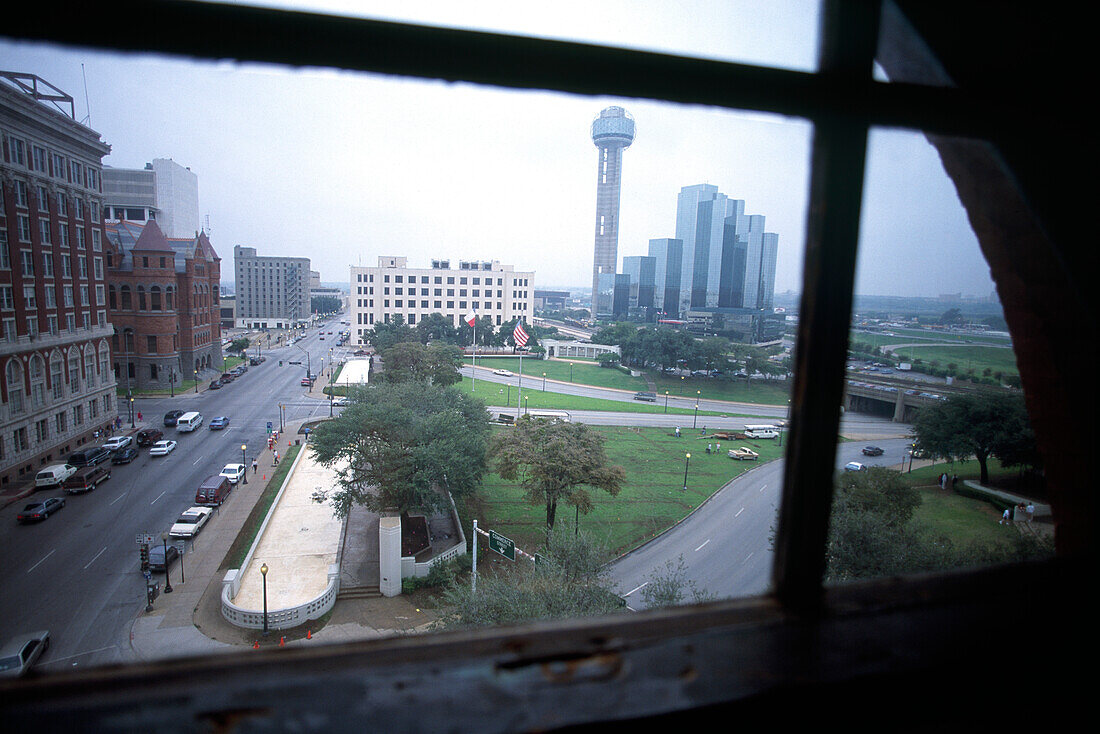 View out of a window at JFK Assassination Spot, The Sixth Floor Museum, Dallas, Texas, USA