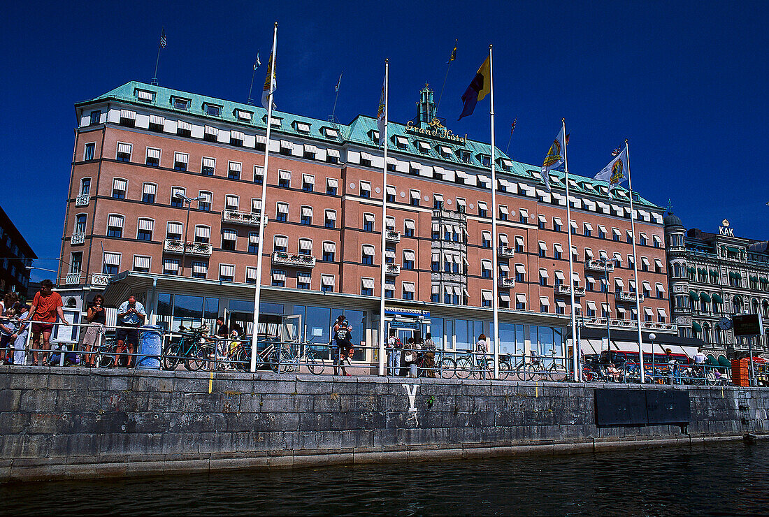 View at the facade of the Grand Hotel at the avnue Strandvaegen, Stockholm, Sweden, Europe