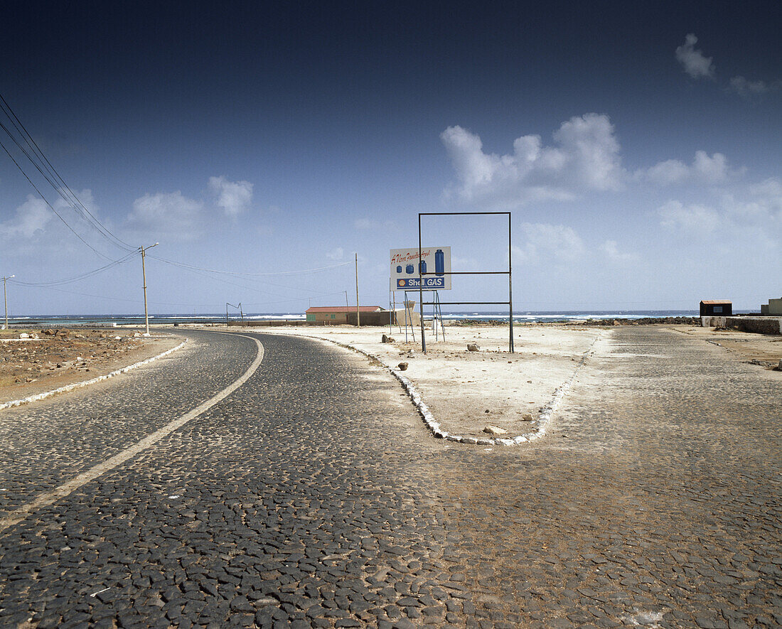 Coastal road with paving stones, cobblestones, Sao Vicente, Cape Verde Islands