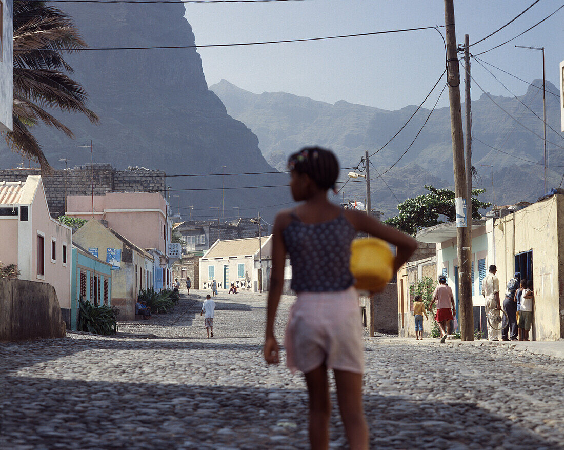 Local girl walking through a village, Ponta do Sol, Santo Antao, Cape Verde Islands