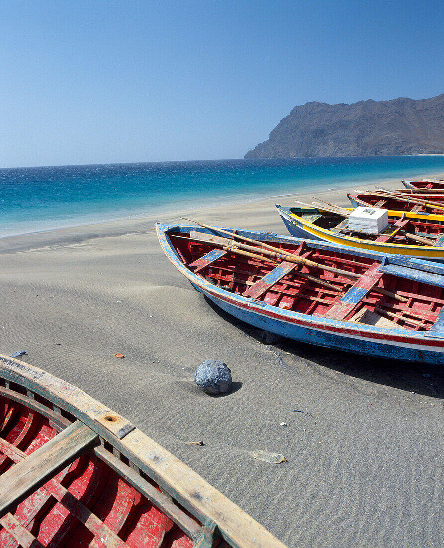 Fishing boats on the beach, Praia de Sao Pedro, Sao Vicente, Cape Verde Islands