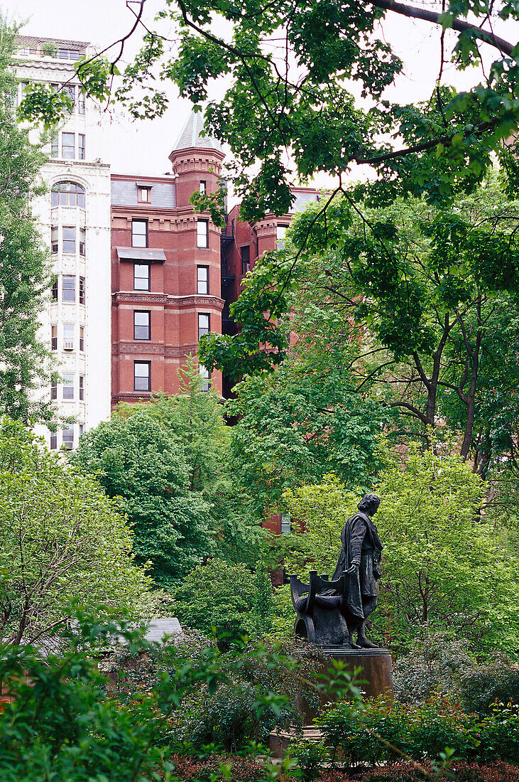 View at a statue at Gramercy Park, Manhattan, New York USA, America