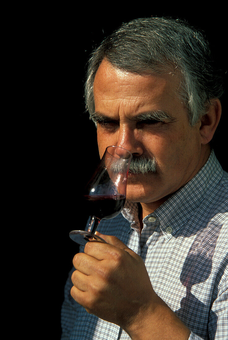 Mann riecht in Weinglas, Douro Tal, Portugal