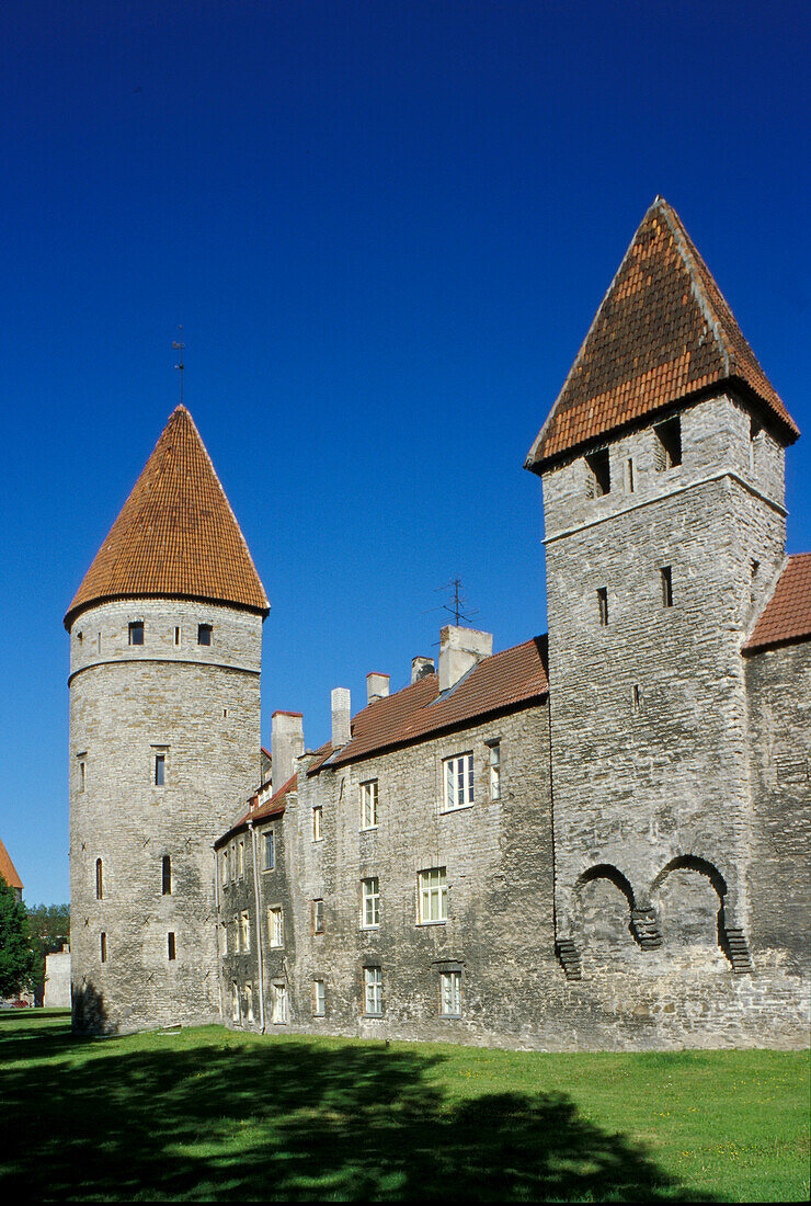 Stadtmauer unter blauem Himmel, Tornide Valjak, Tallinn, Estland, Europa