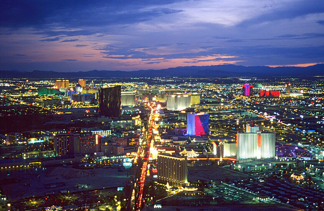 View at the Las Vegas Boulevard at night, Las Vegas, Nevada, USA, America