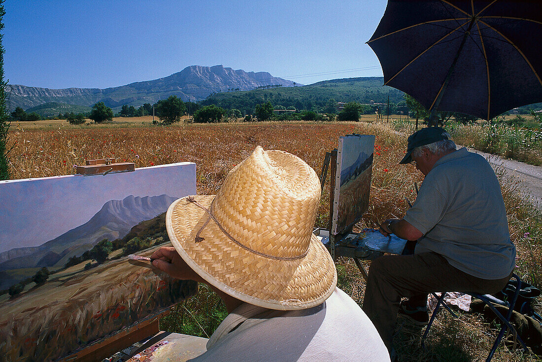 Maler auf den Spuren Cezannes Cezanne, Montagne St. Victoire, Provence, Frankreich