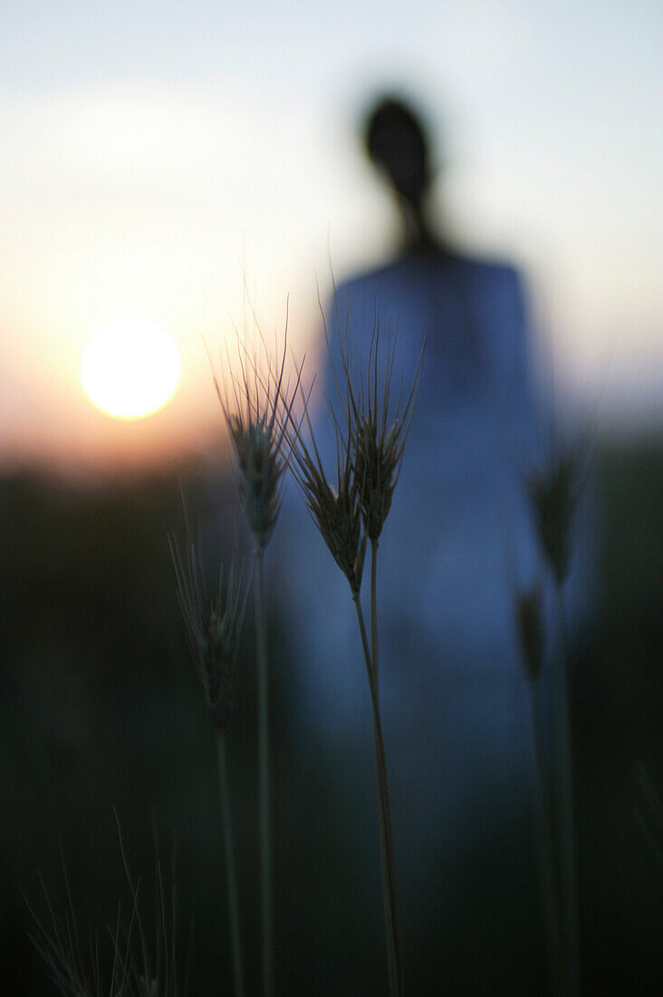 Girl at sunset, Girl at sunset, Blurring female silhouette at sunset, wellness people