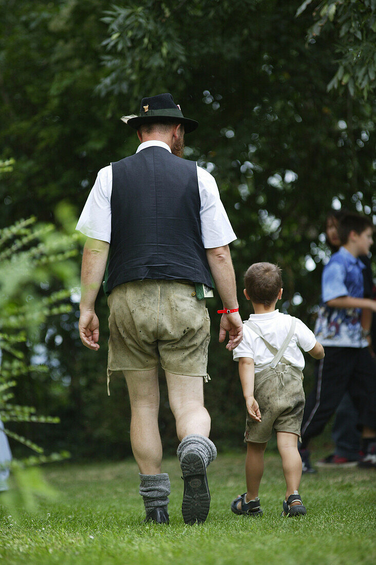 Father and son in Lederhose, Traditional Costume Styria, Austria