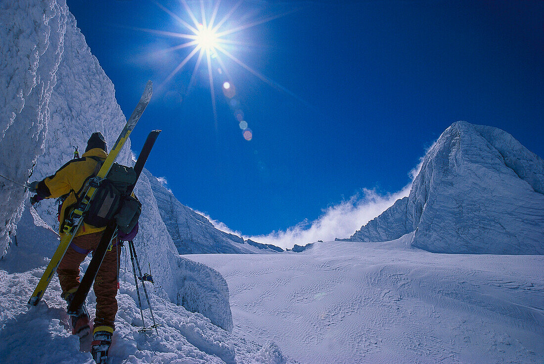 Man skitouring at Dachsteinglacier, Salzburger Land, Austria