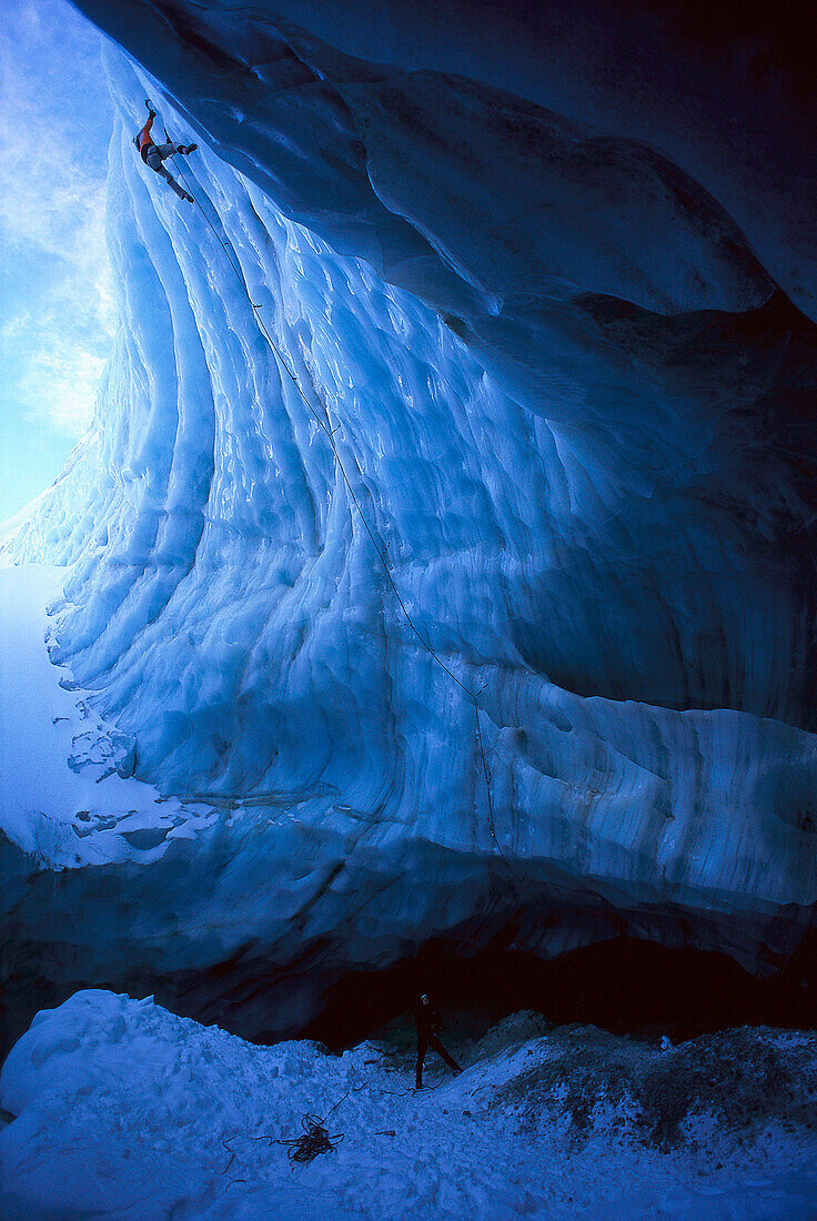 Ice climbing on Pitztal Glacier, Tyrol, Austria