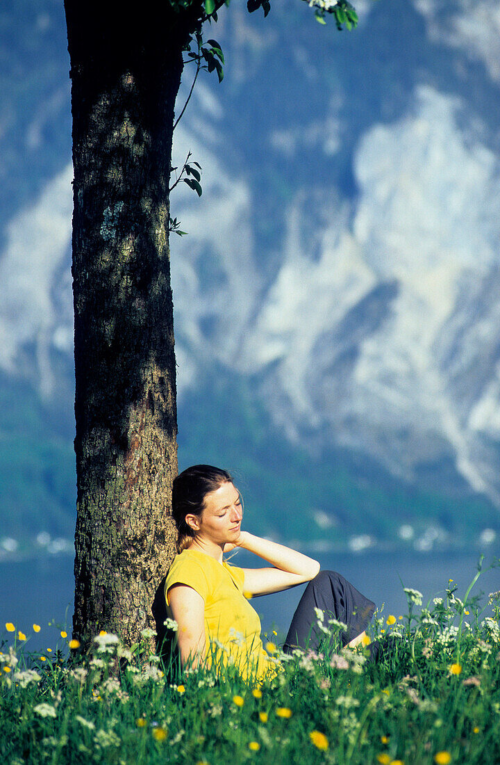 Girl Hiking, Traun Lake, Traunstein Mtn. Salzkammergut, Austria